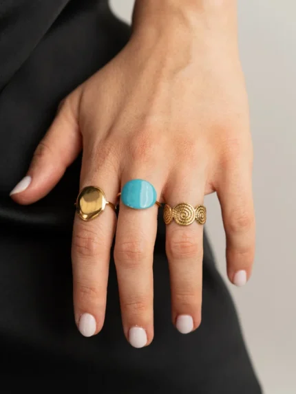 sole, goccia and spira rings
